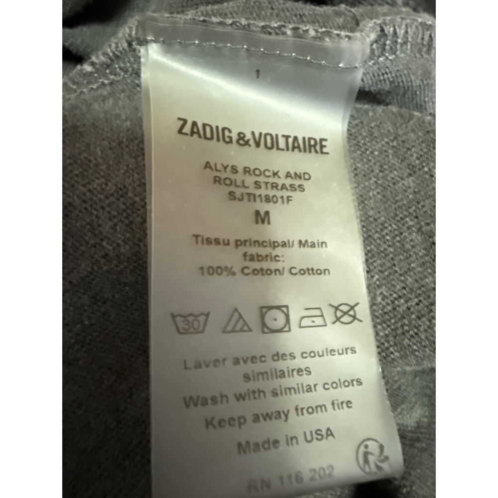 Zadig & Voltaire Alys Rock n Roll Strass Black Studded Rhinestone T-Shirt Top M - Picture 5 of 5